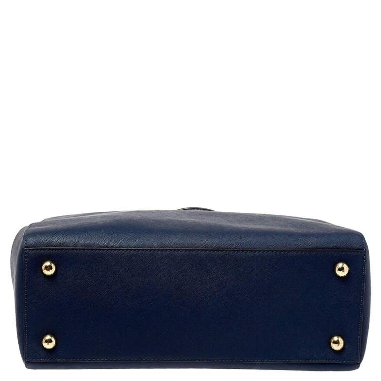 Pre Owned MICHAEL Michael Kors Navy Blue Leather Large Cynthia Tote
