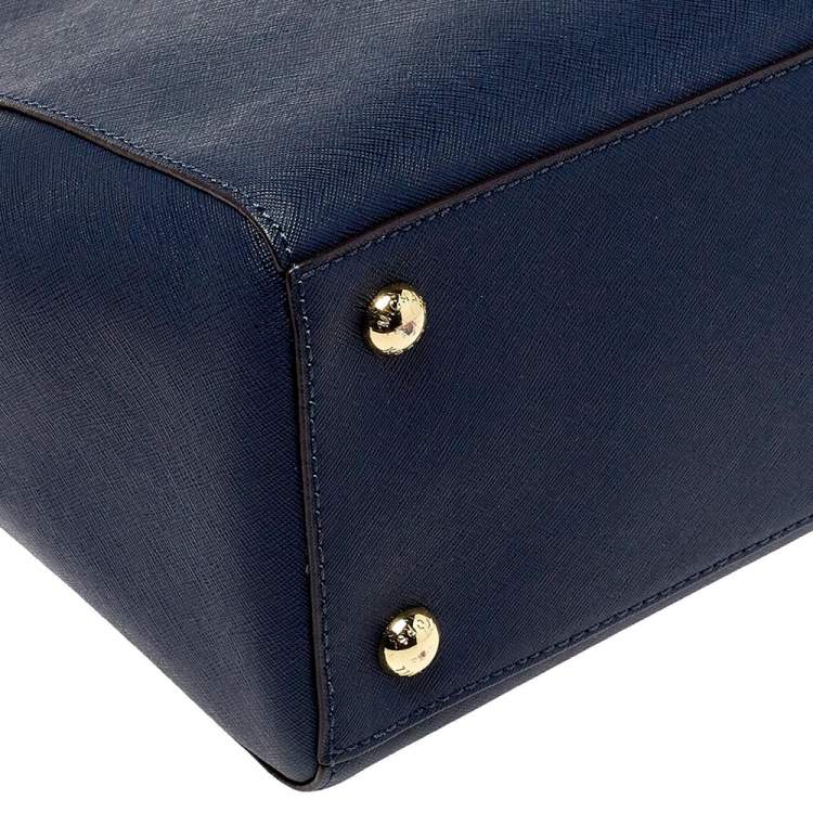 Pre Owned MICHAEL Michael Kors Navy Blue Leather Large Cynthia Tote