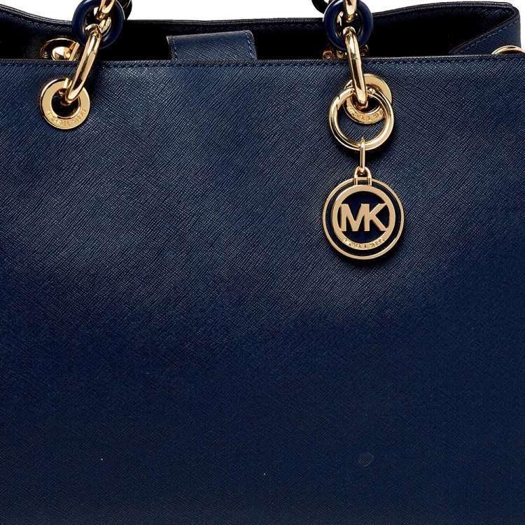Pre Owned MICHAEL Michael Kors Navy Blue Leather Large Cynthia Tote