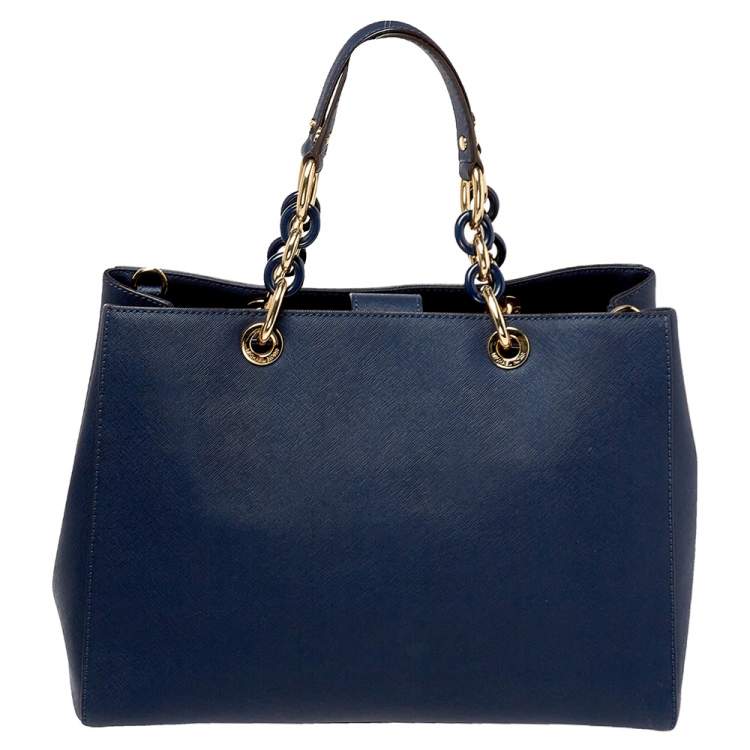 Pre Owned MICHAEL Michael Kors Navy Blue Leather Large Cynthia Tote