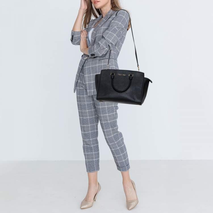 Pre Owned MICHAEL Michael Kors Black Saffiano Leather Large Selma Tote