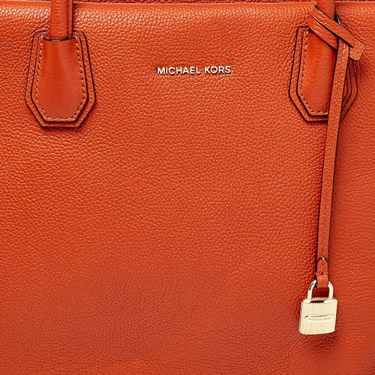 Pre Owned MICHAEL Michael Kors Orange Grained Leather Large Mercer Tote