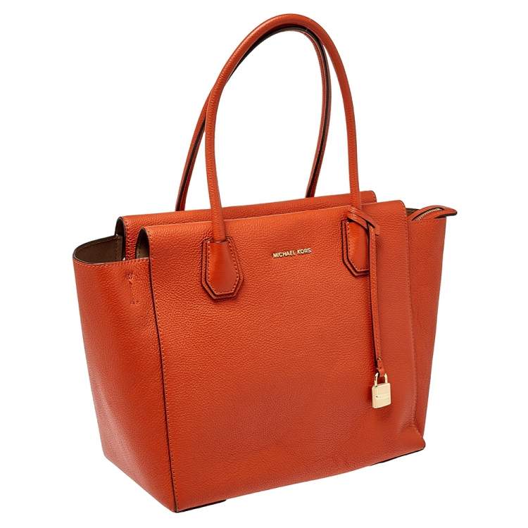 Pre Owned MICHAEL Michael Kors Orange Grained Leather Large Mercer Tote