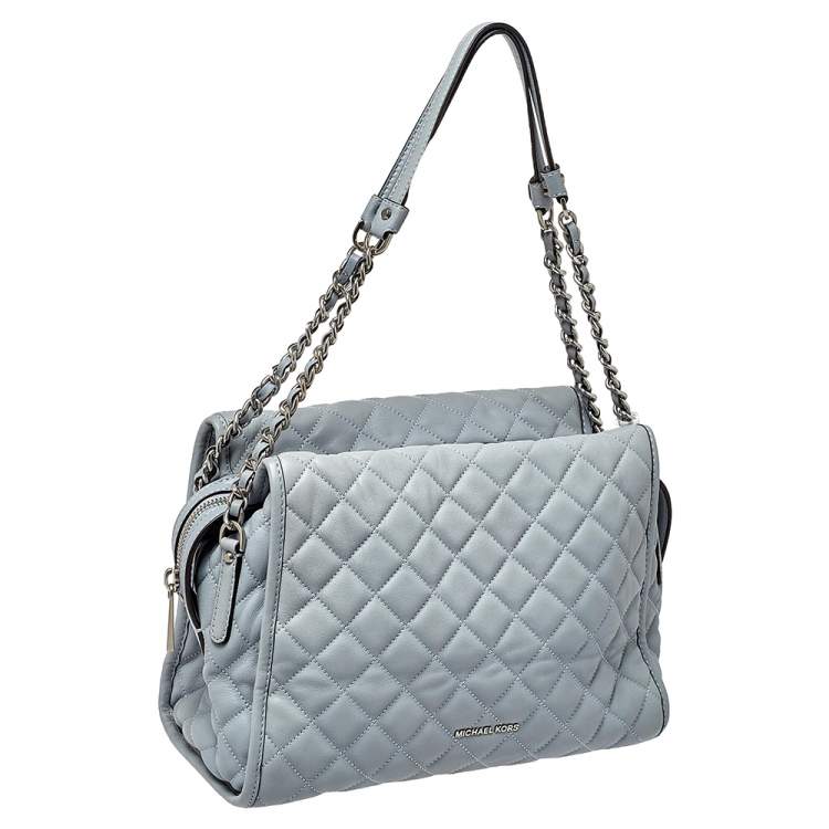 Pre Owned MICHAEL Michael Kors Blue Quilted Leather XL Rachel Satchel
