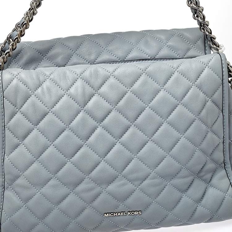 Pre Owned MICHAEL Michael Kors Blue Quilted Leather XL Rachel Satchel
