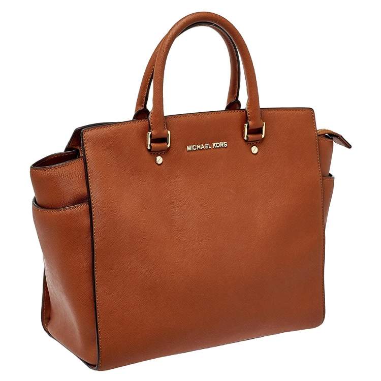 Pre Owned MICHAEL Michael Kors Brown Saffiano Leather Large Selma Tote