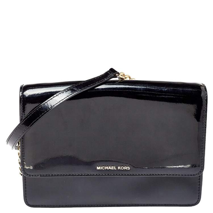 MICHAEL Michael Kors Black Leather and Patent Leather Daniela Crossbody Bag  MICHAEL Michael Kors