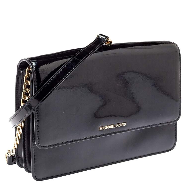 Pre Owned MICHAEL Michael Kors Black Leather and Patent Leather Daniela Crossbody Bag
