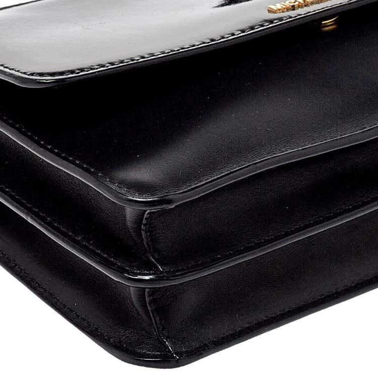 Pre Owned MICHAEL Michael Kors Black Leather and Patent Leather Daniela Crossbody Bag