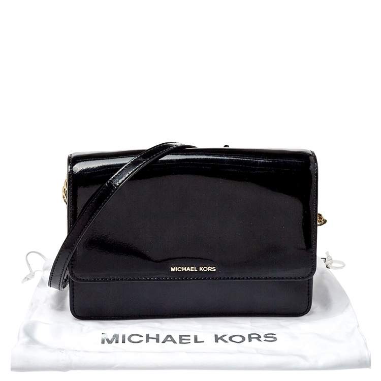 Pre Owned MICHAEL Michael Kors Black Leather and Patent Leather Daniela Crossbody Bag