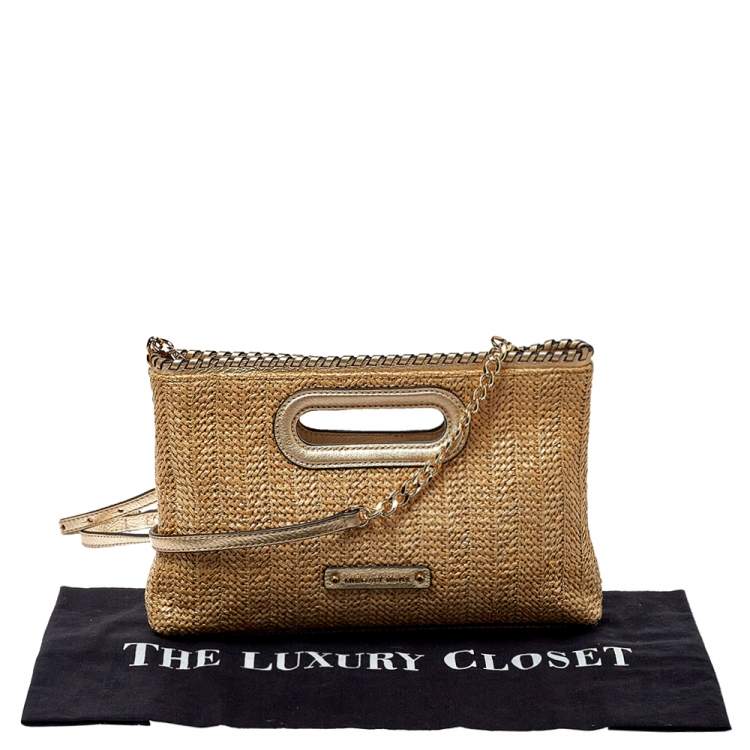 Pre Owned MICHAEL Michael Kors Beige/Gold Raffia and Leather Rosalie Clutch Bag