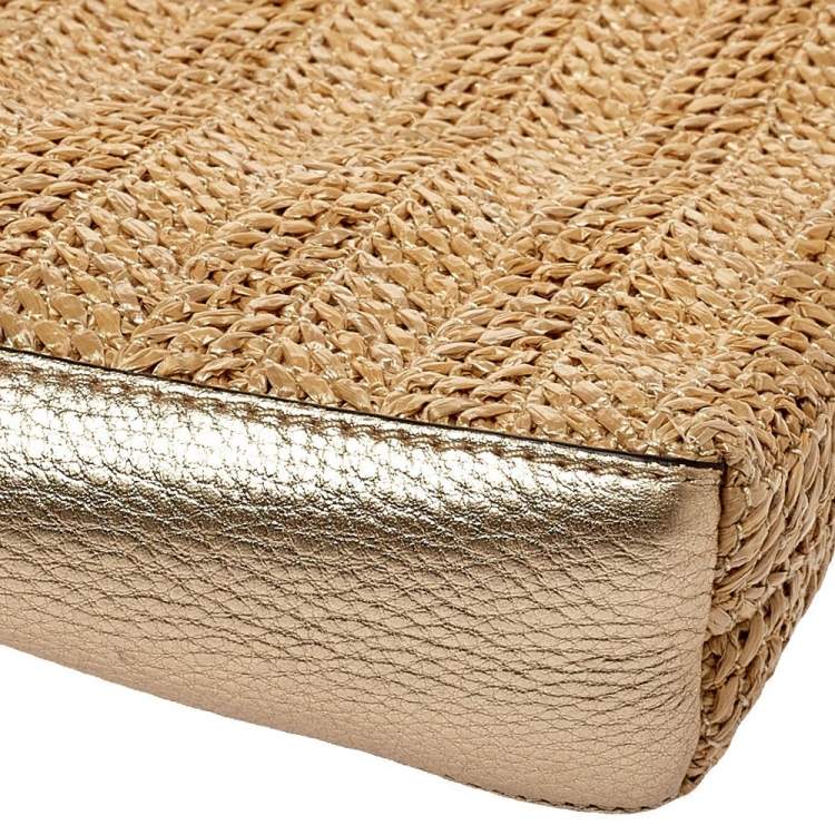 Pre Owned MICHAEL Michael Kors Beige/Gold Raffia and Leather Rosalie Clutch Bag