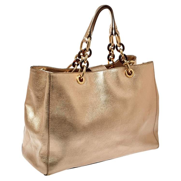 Pre Owned MICHAEL Michael Kors Gold Saffiano Leather Large Cynthia Tote