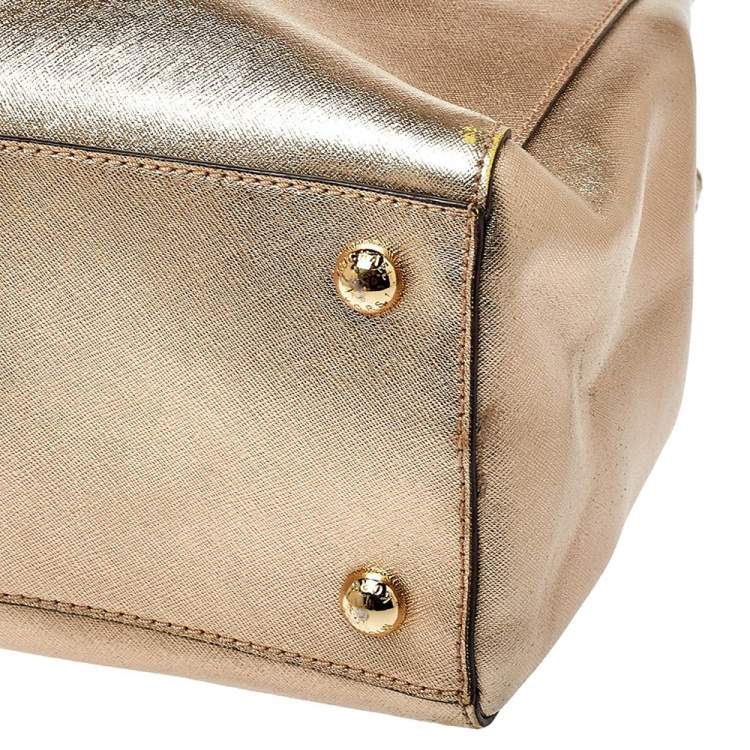 Pre Owned MICHAEL Michael Kors Gold Saffiano Leather Large Cynthia Tote