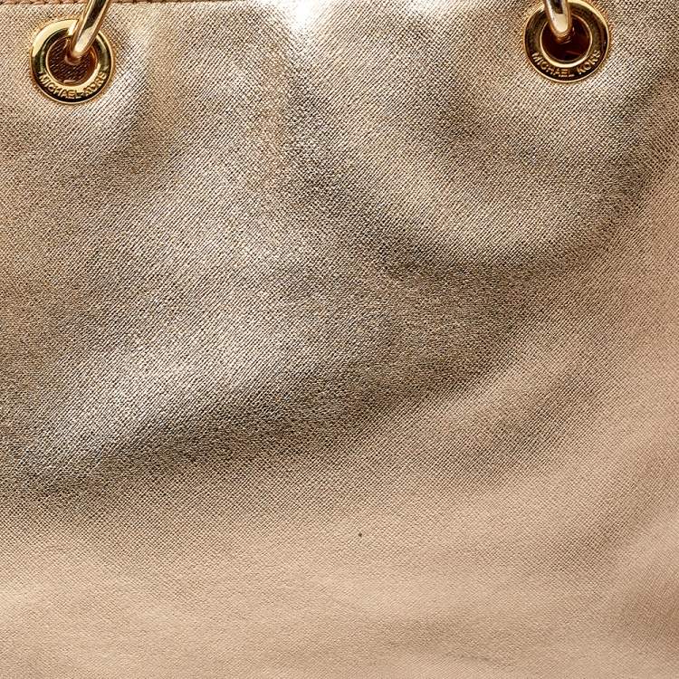 Pre Owned MICHAEL Michael Kors Gold Saffiano Leather Large Cynthia Tote