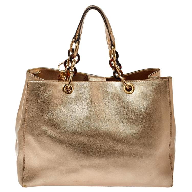 Michael Kors Womens Metallic Savannah Gold Large Tote Bag