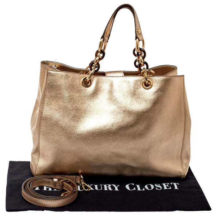 Pre Owned MICHAEL Michael Kors Gold Saffiano Leather Large Cynthia Tote