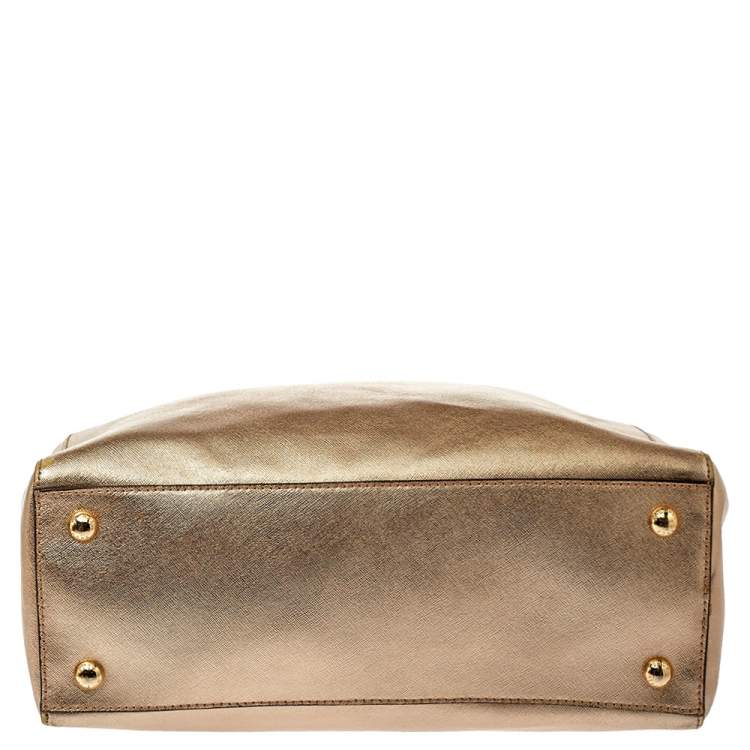 Pre Owned MICHAEL Michael Kors Gold Saffiano Leather Large Cynthia Tote