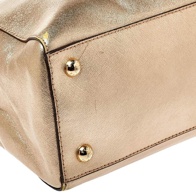 Pre Owned MICHAEL Michael Kors Gold Saffiano Leather Large Cynthia Tote