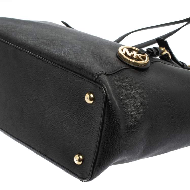 Pre Owned MICHAEL Michael Kors Black Leather Medium Jet Set Top Zip Tote