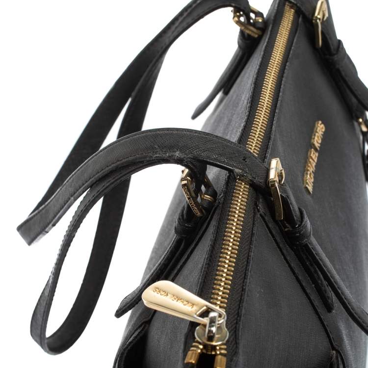 Pre Owned MICHAEL Michael Kors Black Leather Medium Jet Set Top Zip Tote