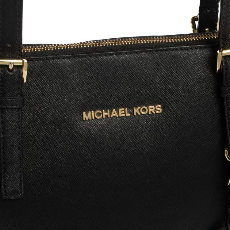 Pre Owned MICHAEL Michael Kors Black Leather Medium Jet Set Top Zip Tote