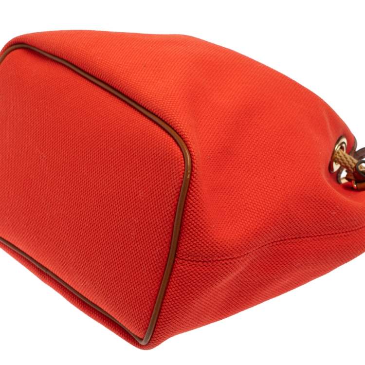 Pre Owned Michael Michael Kors Red Canvas and Leather Marina Drawstring Bucket Bag