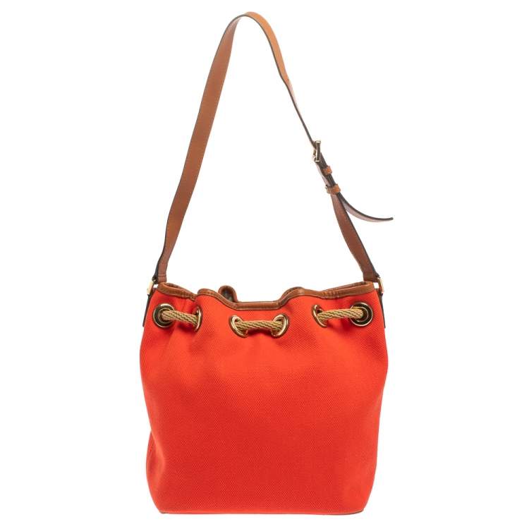 Pre Owned Michael Michael Kors Red Canvas and Leather Marina Drawstring Bucket Bag