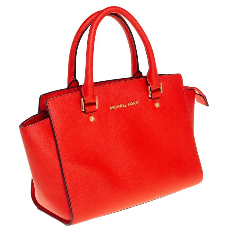 Pre Owned MICHAEL Michael Kors Red Saffiano Leather Medium Selma Tote