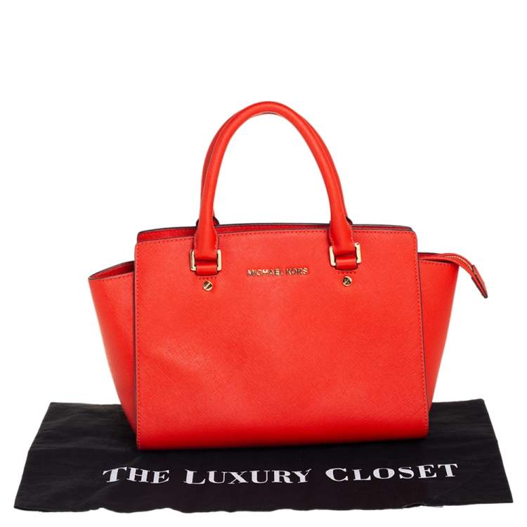 Pre Owned MICHAEL Michael Kors Red Saffiano Leather Medium Selma Tote