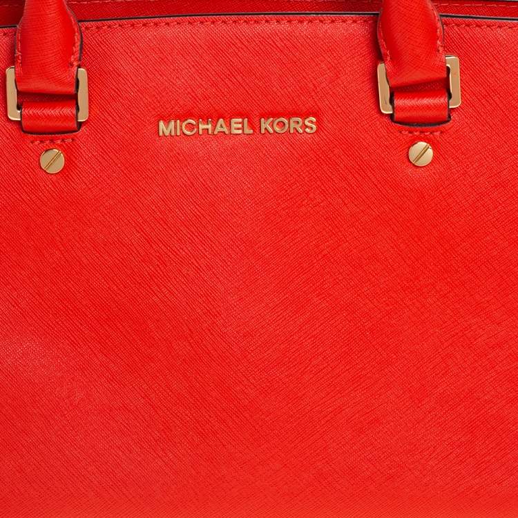 Pre Owned MICHAEL Michael Kors Red Saffiano Leather Medium Selma Tote