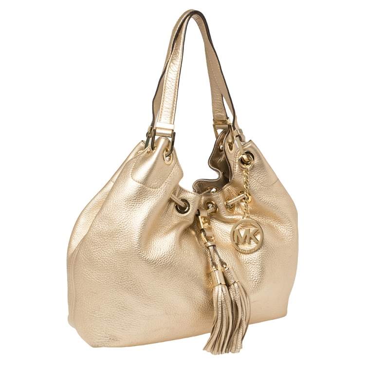 Pre Owned MICHAEL Michael Kors Gold Leather Camden Drawstring Hobo