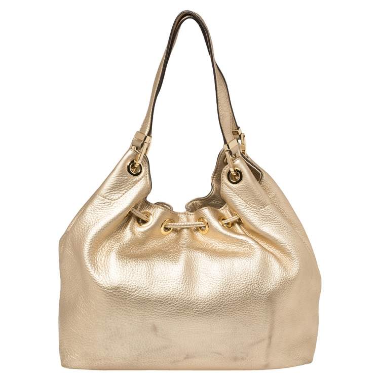 Pre Owned MICHAEL Michael Kors Gold Leather Camden Drawstring Hobo