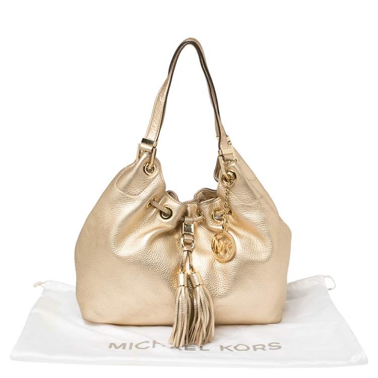 Pre Owned MICHAEL Michael Kors Gold Leather Camden Drawstring Hobo
