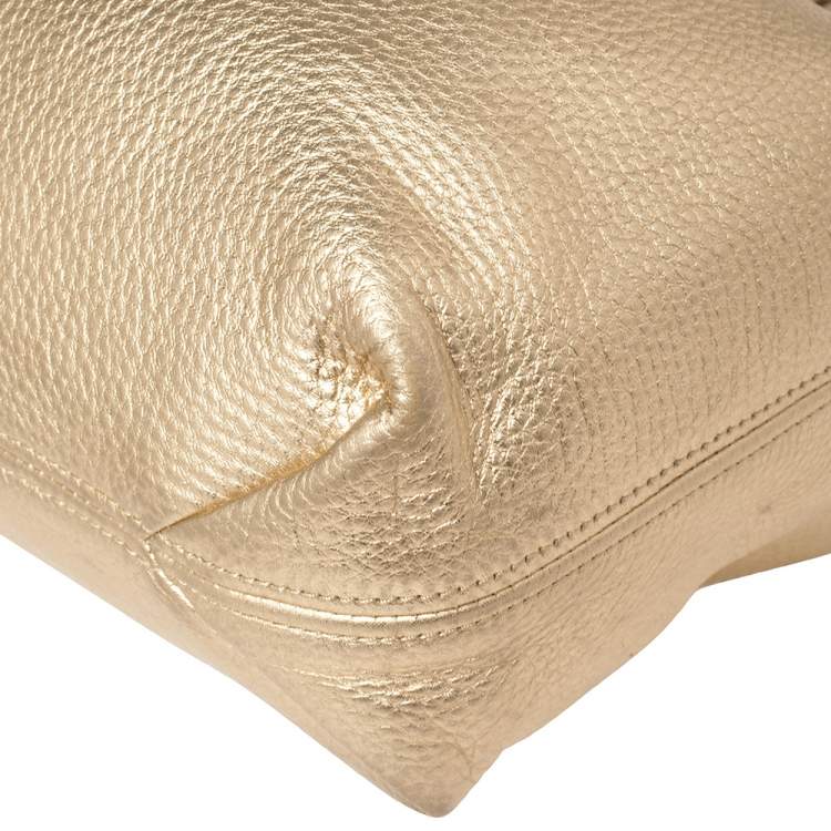 Pre Owned MICHAEL Michael Kors Gold Leather Camden Drawstring Hobo