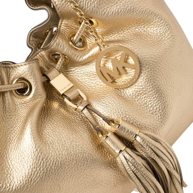 Pre Owned MICHAEL Michael Kors Gold Leather Camden Drawstring Hobo