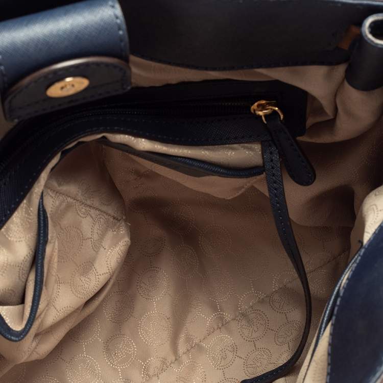 Pre Owned MICHAEL Michael Kors Blue/White Leather Large Hamilton North South Tote