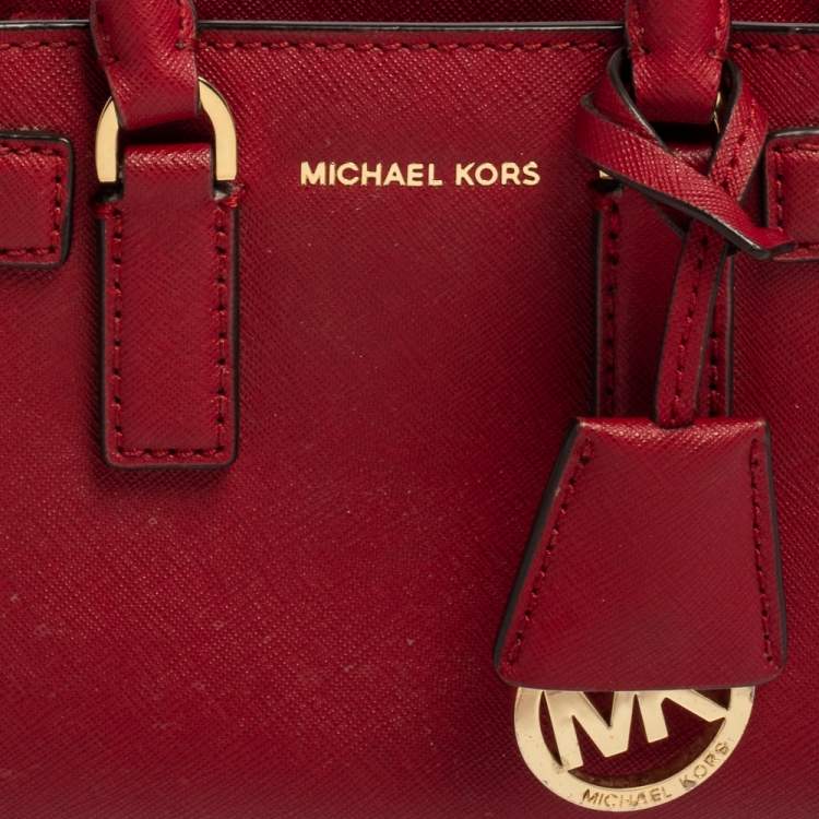 Pre Owned MICHAEL Michael Kors Dark Red Saffiano Leather Mini Dillon Tote