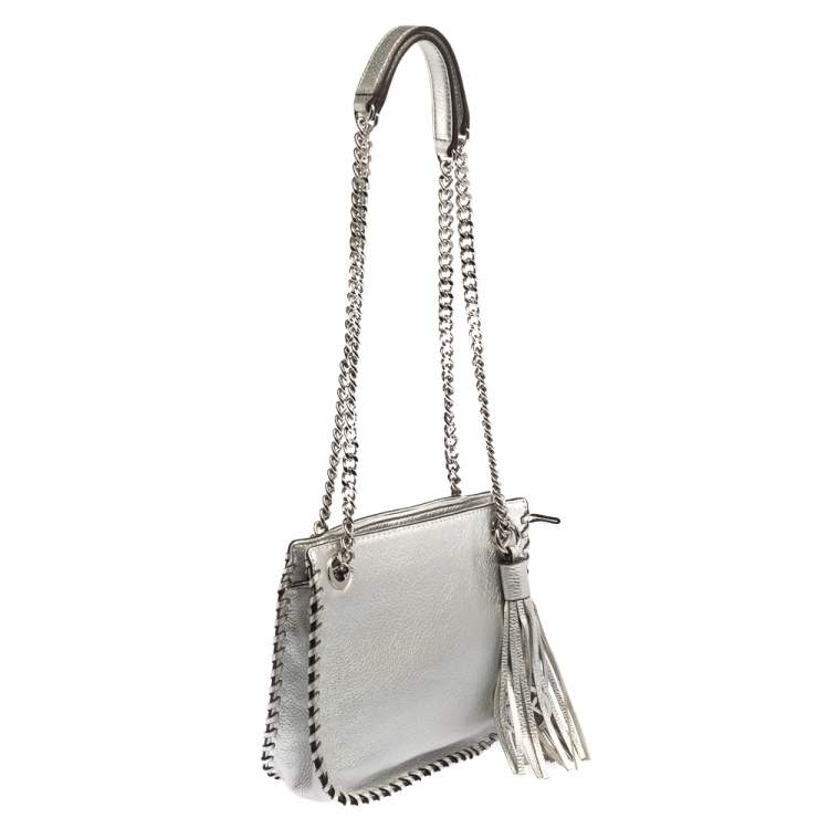 Pre Owned MICHAEL Michael Kors Silver Leather Chelsea Chain Shoulder Bag 