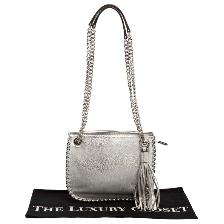 Pre Owned MICHAEL Michael Kors Silver Leather Chelsea Chain Shoulder Bag 
