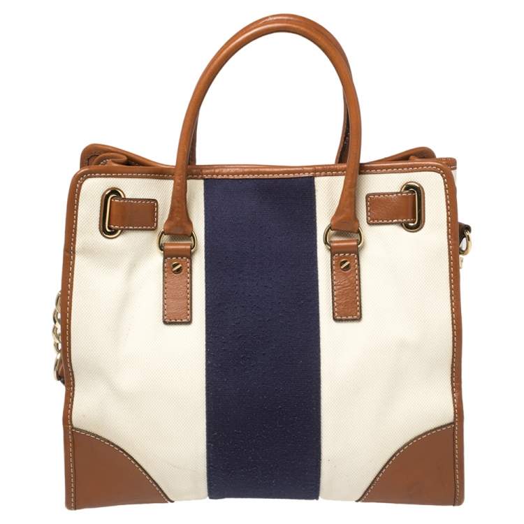 Pre Owned MICHAEL Michael Kors Multicolor Color Leather and Canvas Large Hamilton Tote