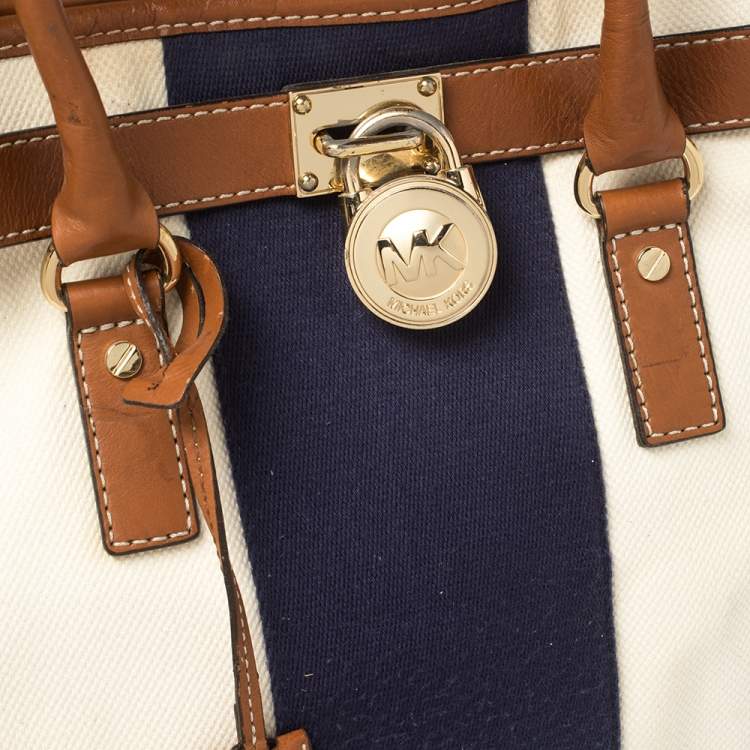 Pre Owned MICHAEL Michael Kors Multicolor Color Leather and Canvas Large Hamilton Tote