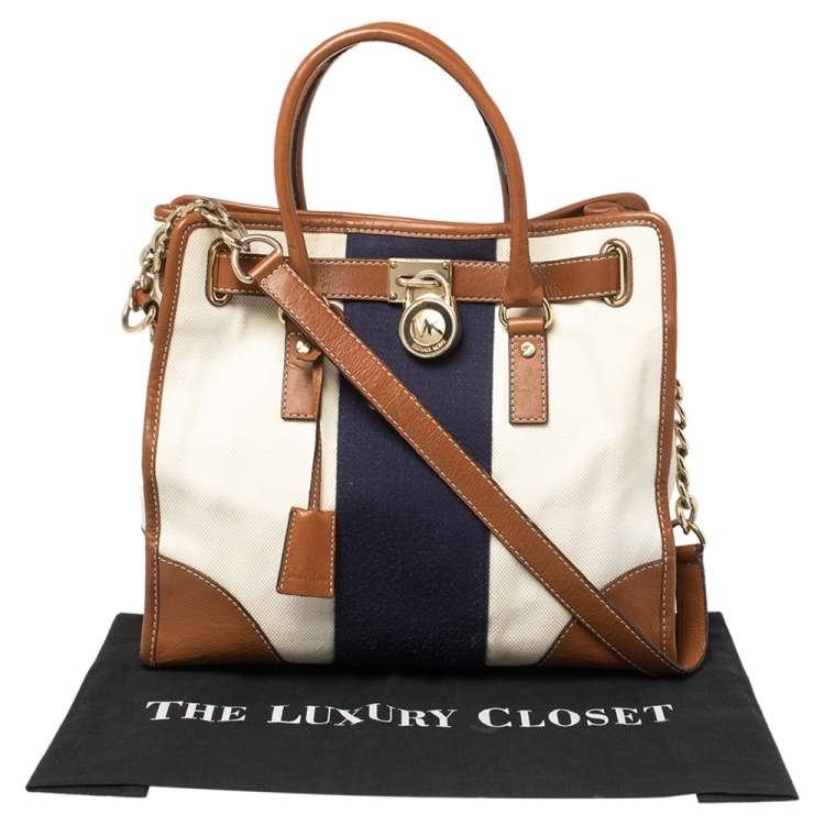 Pre Owned MICHAEL Michael Kors Multicolor Color Leather and Canvas Large Hamilton Tote