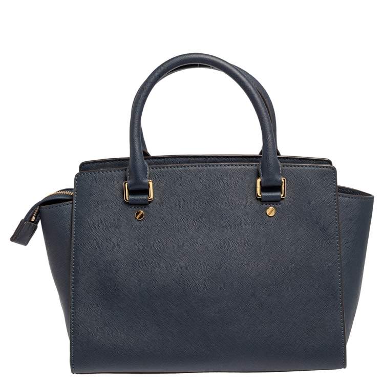 Pre Owned MICHAEL Michael Kors Navy Blue Saffiano Leather Medium Selma Tote
