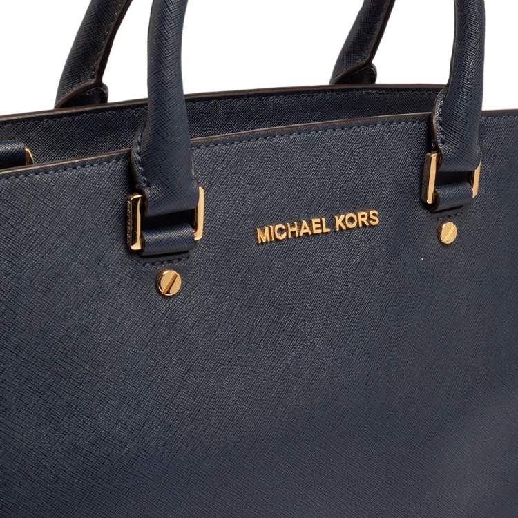 Pre Owned MICHAEL Michael Kors Navy Blue Saffiano Leather Medium Selma Tote