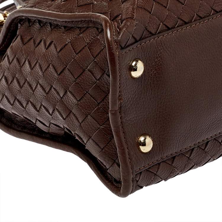 Pre Owned MICHAEL Michael Kors Dark Brown Woven Leather Large Hamilton North South Tote