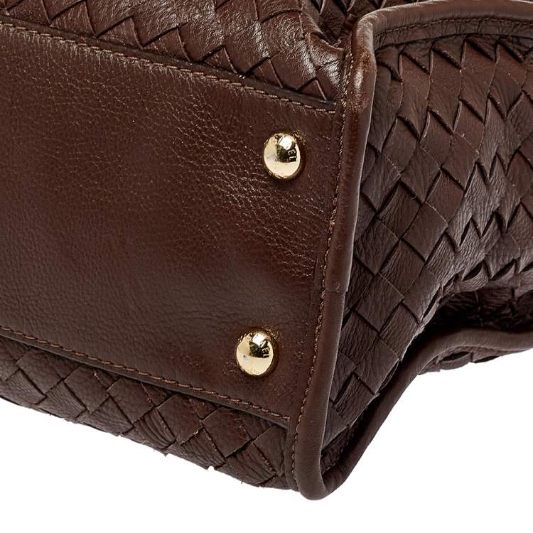 Pre Owned MICHAEL Michael Kors Dark Brown Woven Leather Large Hamilton North South Tote