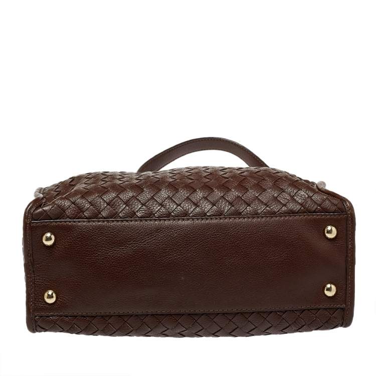 Pre Owned MICHAEL Michael Kors Dark Brown Woven Leather Large Hamilton North South Tote