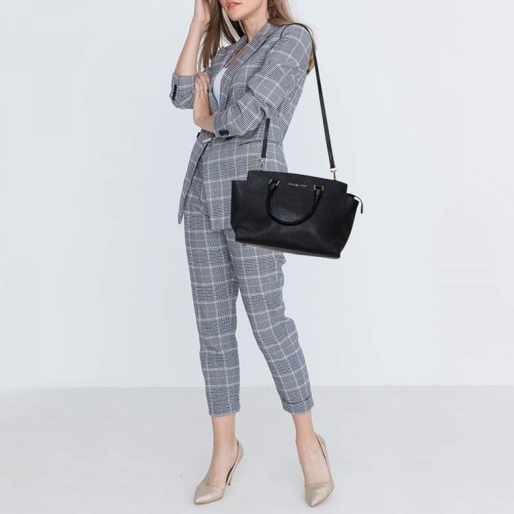 Pre Owned MICHAEL Michael Kors Black Saffiano Leather Large Selma Tote