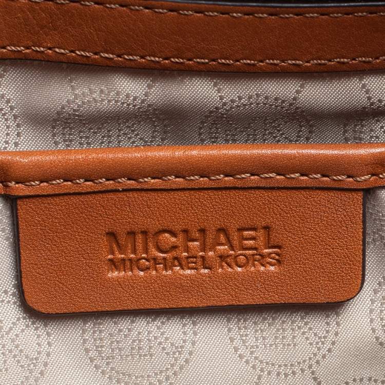 Pre Owned MICHAEL Michael Kors White/Brown Signature Coated Canvas and Leather Large Selma Tote